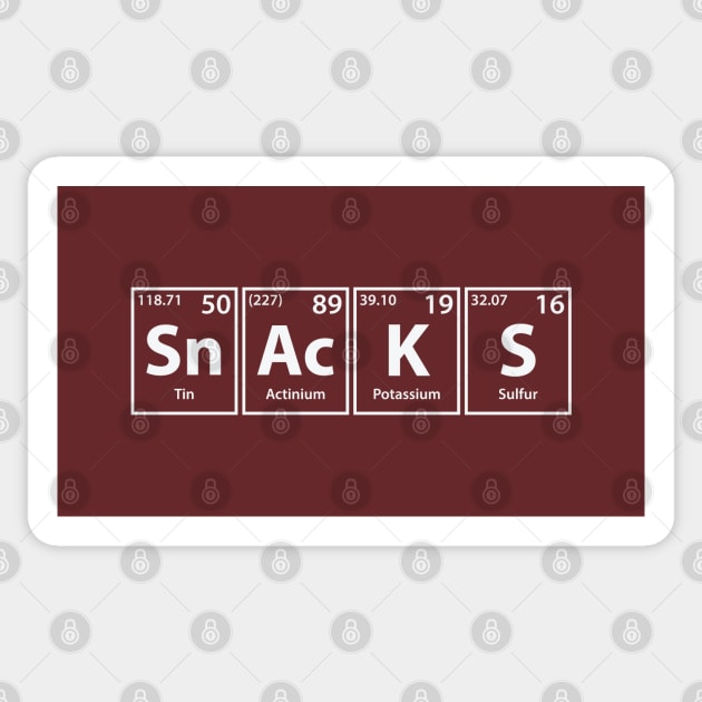 Snacks (Sn-Ac-K-S) Periodic Elements Spelling Sticker by cerebrands